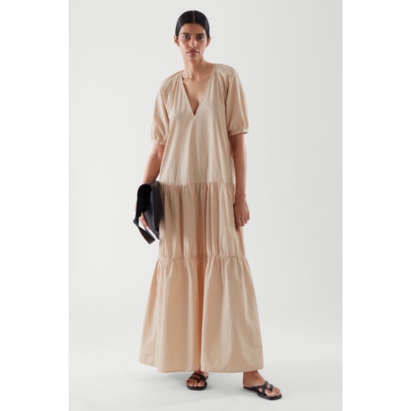 COS Dresses & Skirts - COS 100% Cotton Tiered Maxi Dress Beige Size US 4